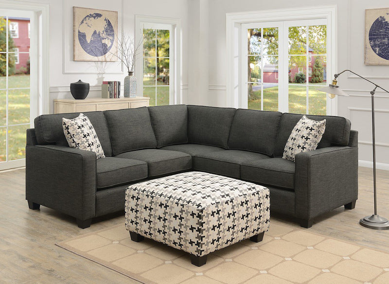 Sawyer 2-Piece Linen-Look Fabric Sectional - Charcoal Grey