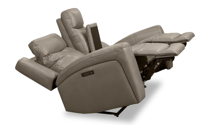 Prescott Genuine Leather Power Reclining Loveseat - Grey