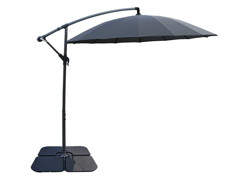 Shanghai Patio Umbrella with 4-Piece Base - Charcoal