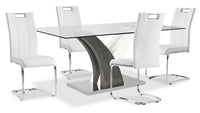 Tuxedo 5pc Dining Set with Table & 4 Chairs, Glass Top, Pedestal Base, 72