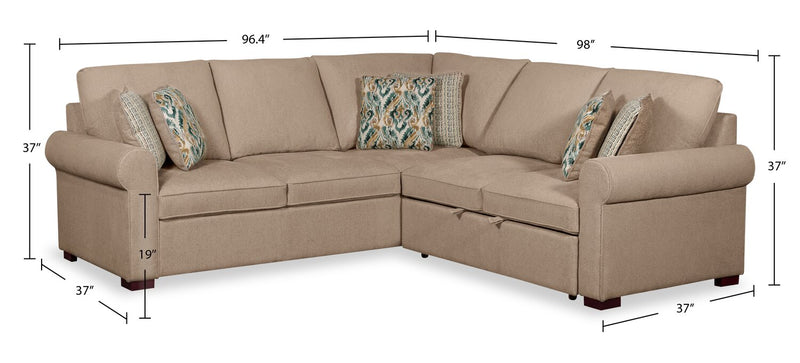 Haven 2-Piece Right-Facing Chenille Sectional with Sleeper Sofa - Taupe