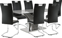 Tuxedo 7pc Dining Set with Table & 6 Chairs, Glass Top, Pedestal Base, 72