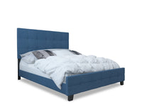 Page Upholstered Bed in Blue Linen-Look Fabric, Button Tufted - Queen Size 