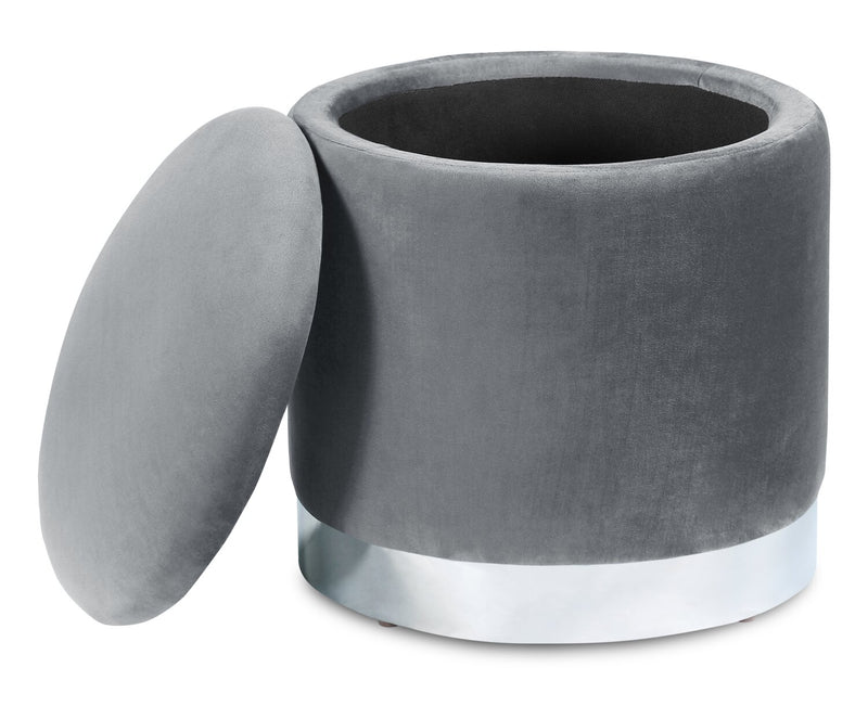 Phebe Velvet Storage Ottoman - Grey