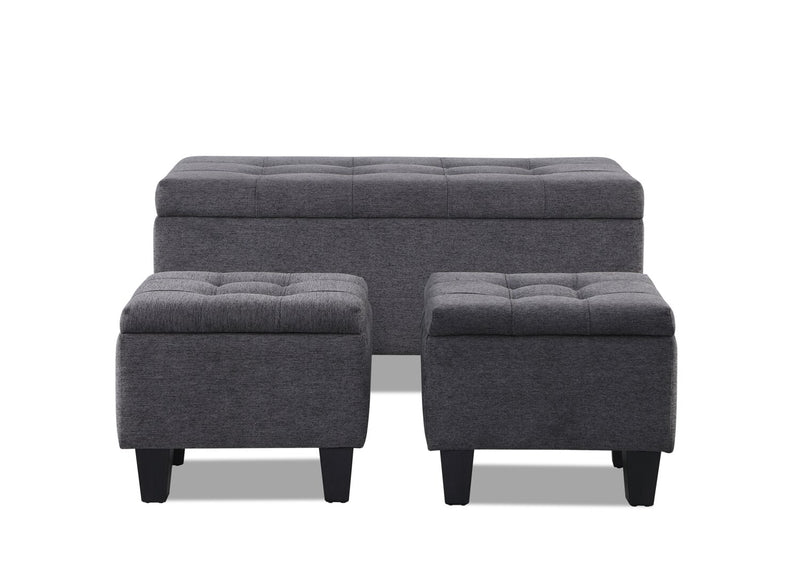 Kai 3-Piece Linen-Look Fabric Storage Ottomans 