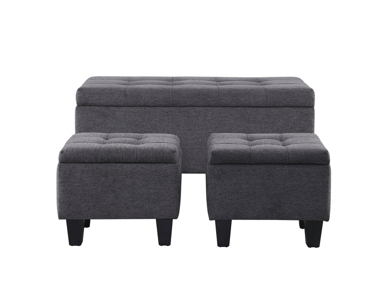 Kai 3-Piece Linen-Look Fabric Storage Ottomans 