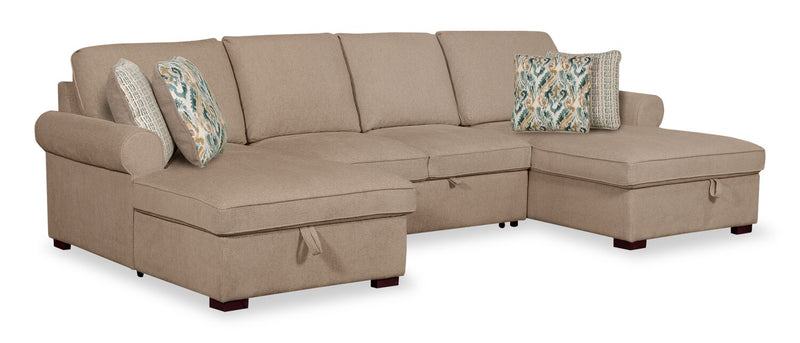 Haven 3-Piece Chenille Sleeper Sectional - Taupe
