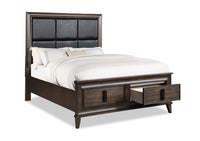 Kane Platform Storage Bed with Headboard & Frame, Vegan Leather, Brown - Queen Size 