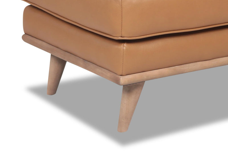 Vivia Top-Grain Genuine Leather Ottoman - Caramel