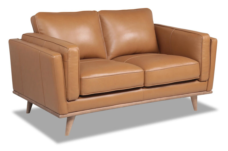 Vivia Top-Grain Genuine Leather Loveseat - Caramel