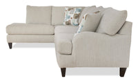 Made in Canada Nofia 3-Piece Left-Facing Chenille Fabric Sectional with Accent Pillows and Wood Legs - Linen Beige