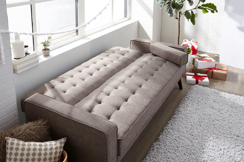 Avery Linen-Look Fabric Futon - Grey