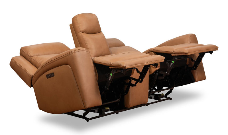Prescott Genuine Leather Power Reclining Loveseat - Butternut