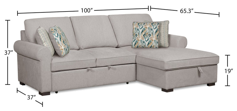Haven 2-Piece Right-Facing Chenille Sleeper Sectional - Grey