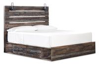 Abby Platform Side Storage Bed with LED Lights & USB Ports, Brown - King Size 
