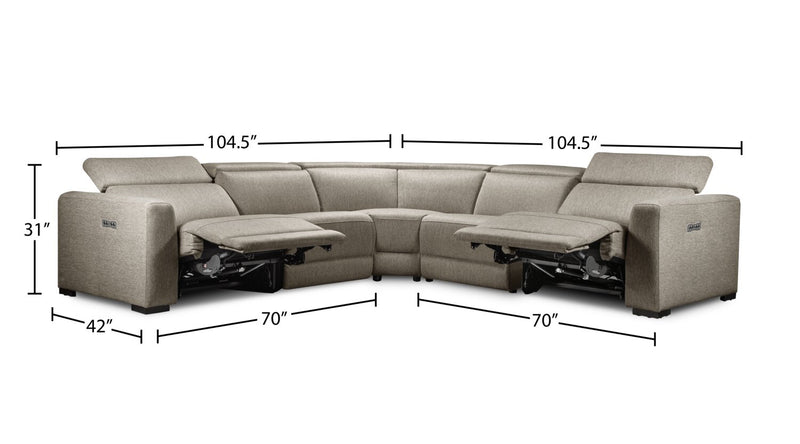 Adelaide 5-Piece Power Reclining Sectional - Grey