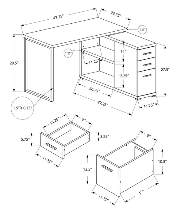 Milo L-Shaped Adjustable Desk - White
