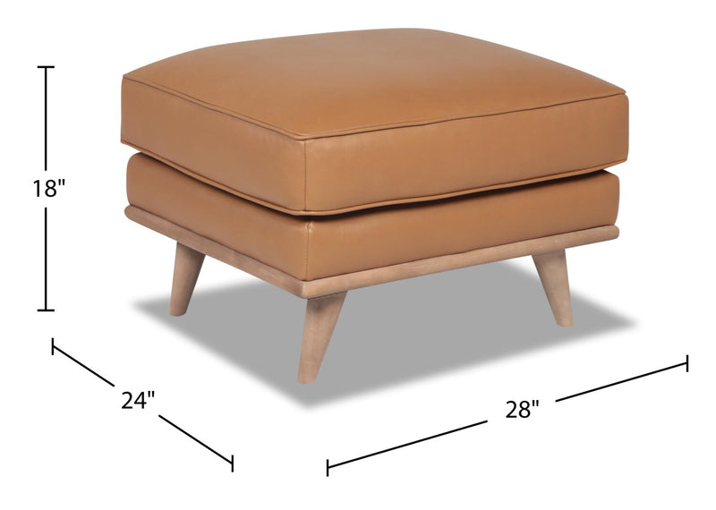 Vivia Top-Grain Genuine Leather Ottoman - Caramel