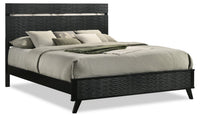 Atlas Panel Bed with Headboard & Frame, Mid-Century Modern, Black - King Size 