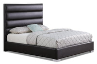 Kort & Co. Clay Upholstered Platfom Bed in Brown Vegan-Leather Fabric, Tufted - Full Size 