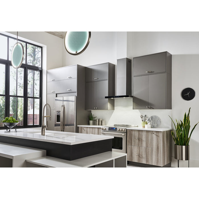Broan Designer 30\" Chimney Range Hood with Black Glass Panel - BWT1304SSB