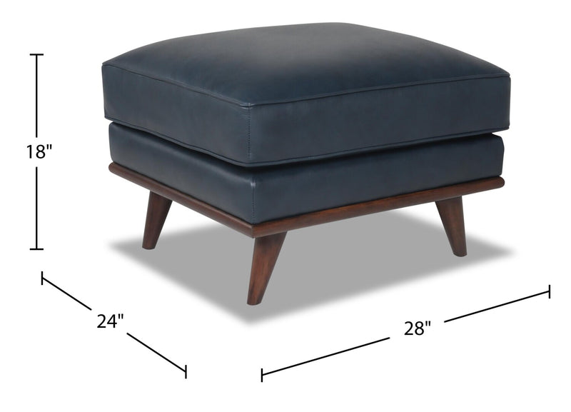 Vivia Top-Grain Genuine Leather Ottoman - Navy