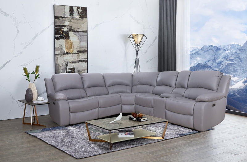 Marcel 6-Piece Genuine Leather Reclining Sectional - Grey