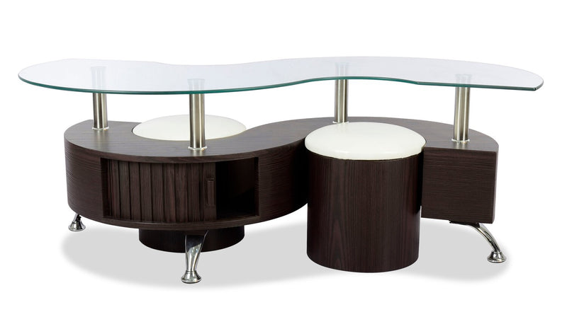 Savon Coffee Table with Two Ottomans - Walnut