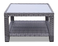 Dominica 4-Piece Outdoor Patio Set with 2 Loveseats, Storage End Table & Glass Top Coffee Table - Hand-Woven Resin Wicker, UV & Weather Resistant - Grey 