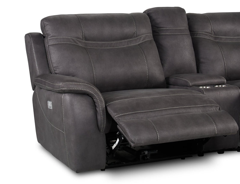 Floy Faux Suede Power Reclining Loveseat with Power Headrest and Console - Grey