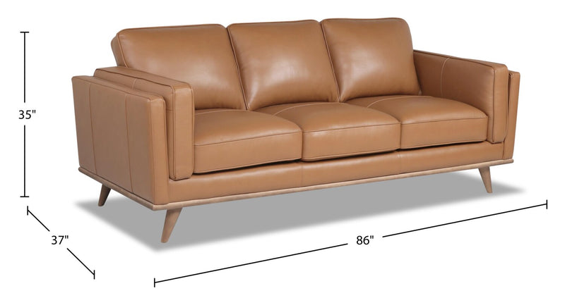 Vivia Top-Grain Genuine Leather Sofa - Caramel