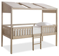 Colt Loft Bed with Roof, Guardrail & Ladder for Kids, Natural - Twin Size 