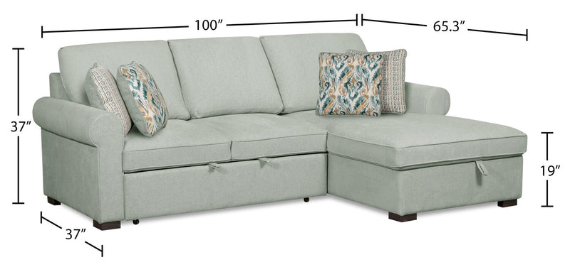 Haven 2-Piece Right-Facing Chenille Sleeper Sectional - Seafoam