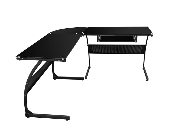 Cairo L-Shape Glass Desk - Black 