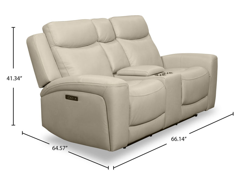 Prescott Genuine Leather Power Reclining Loveseat - Platinum