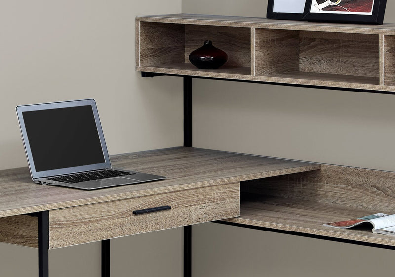 Oaklee L-Shaped Corner Desk with Hutch - Dark Taupe 