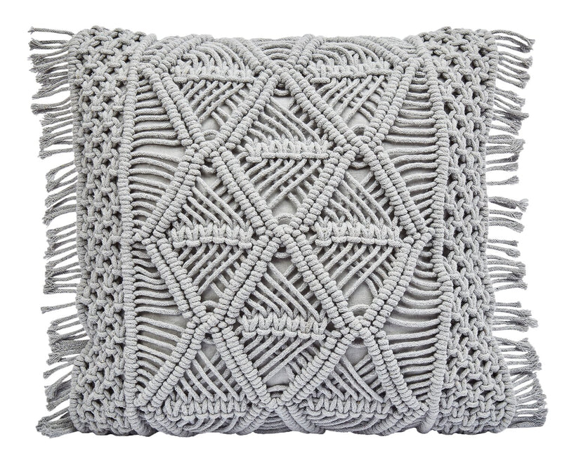 Macrame Accent Pillow - Grey