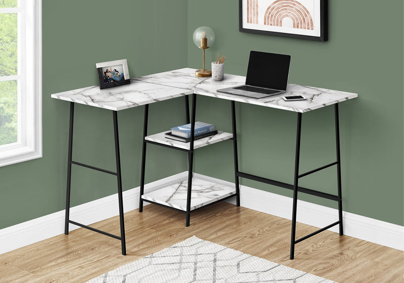 Evlin Corner Desk - White Marble-Look