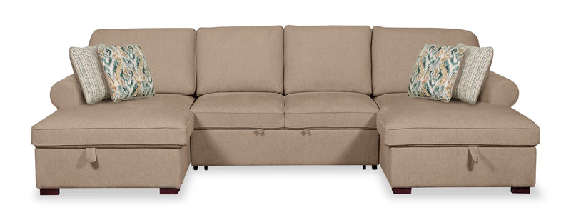 Haven 3-Piece Chenille Sleeper Sectional - Taupe