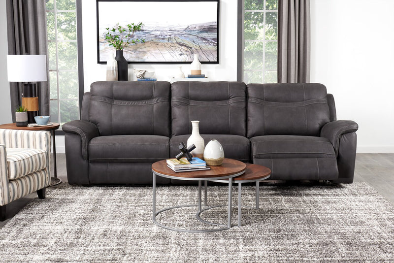 Floy Faux Suede Power Reclining Sofa with Power Headrest - Grey