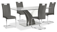 Tuxedo 5pc Dining Set with Table & 4 Chairs, Glass Top, Pedestal Base, 72
