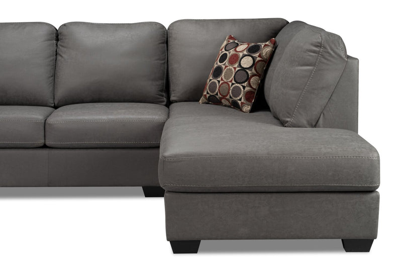 Morty 2-Piece Leather-Look Fabric Right-Facing Sofa Bed Sectional - Grey