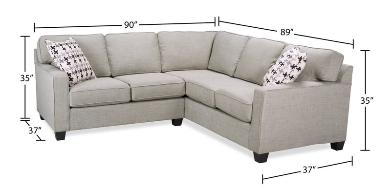 Sawyer 2-Piece Linen-Look Fabric Sectional - Light Grey