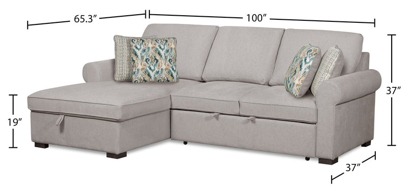 Haven 2-Piece Left-Facing Chenille Sleeper Sectional - Grey