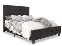Page Upholstered Bed in Charcoal Linen-Look Fabric, Button Tufted - Full Size 
