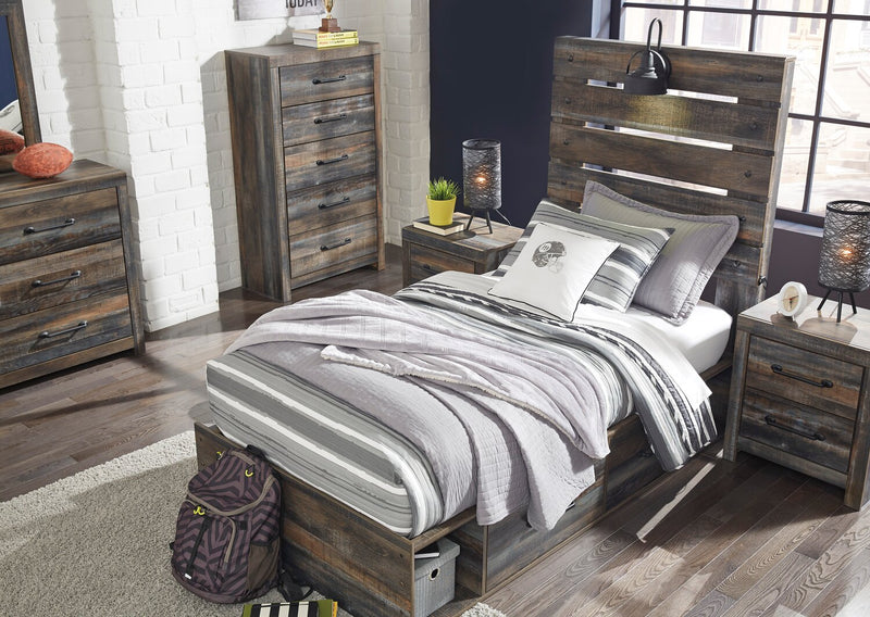Abby 5-Piece Twin Bedroom Package with Side Storage - Brown