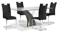 Tuxedo 5pc Dining Set with Table & 4 Chairs, Glass Top, Pedestal Base, 72