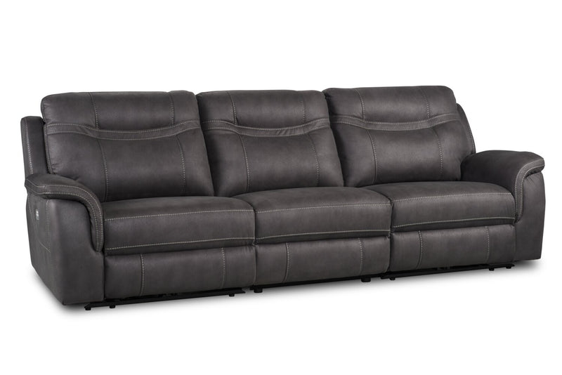Floy Faux Suede Power Reclining Sofa with Power Headrest - Grey