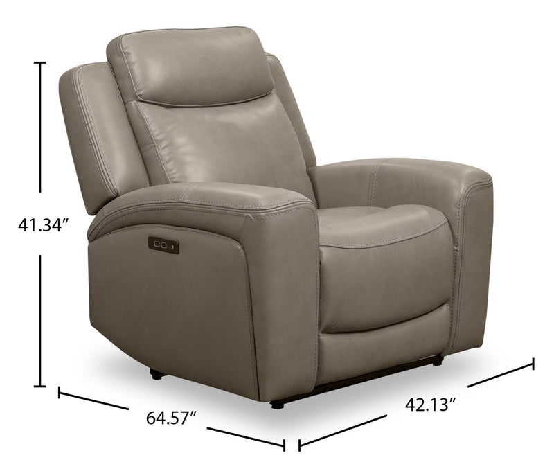 Prescott Genuine Leather Power Reclining Chair - Grey