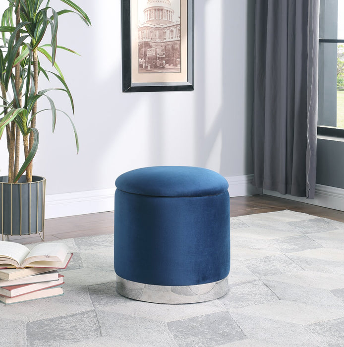 Phebe Velvet Storage Ottoman - Navy